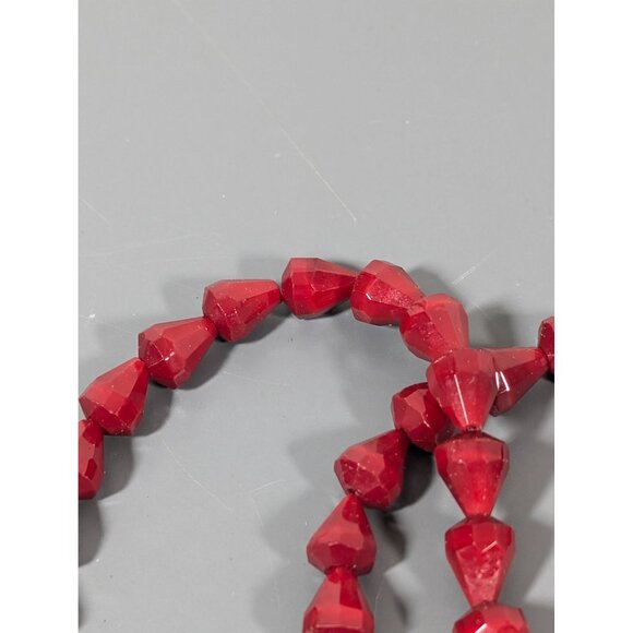Vintage Red Faceted Glass Teardrop Beaded Strand Necklace 22" MCM - Picture 7 of 8